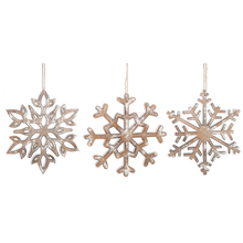 Load image into Gallery viewer, Whitewash Natural Wood Snowflake Ornaments