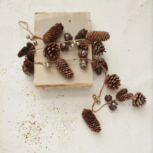Seed Pod Pinecone Garland with Glitter