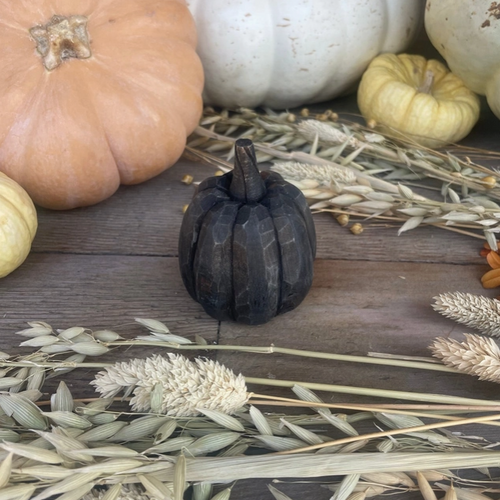 Small Tall Black Carved Pumpkin