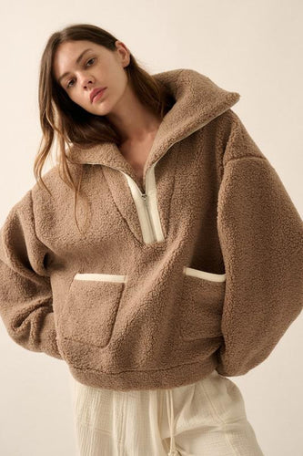 Latte Sienna Sherpa Pullover Jacket