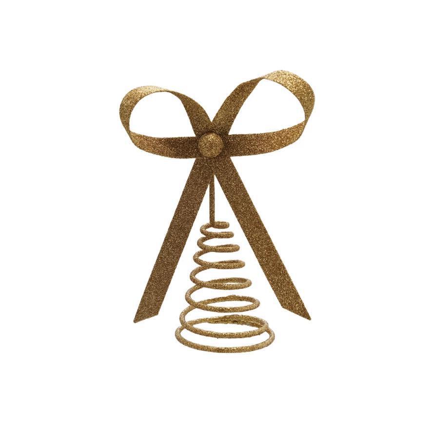 Gold Bow Glitter Finish Tree Topper