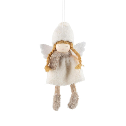 Fabric Angel with Hat & Gray Scarf Ornament