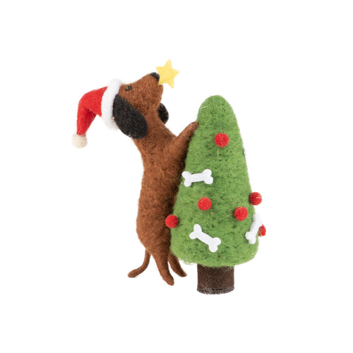Brown Dog Wearing Santa Hat