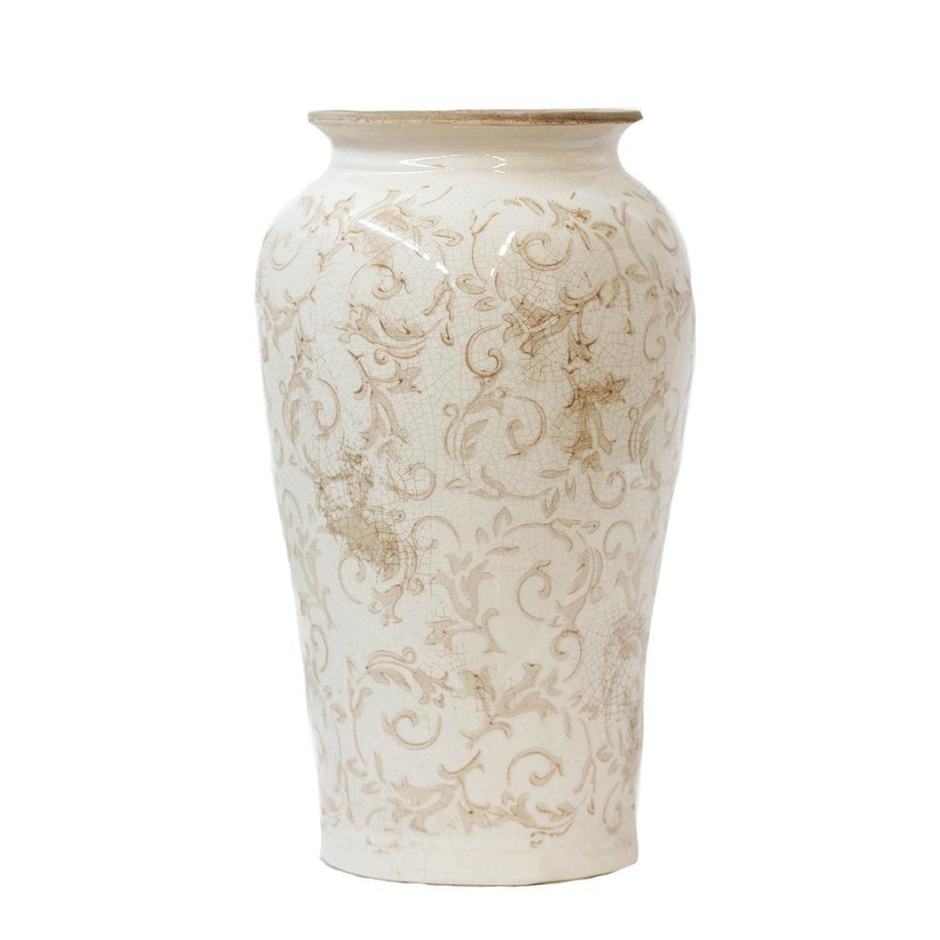 Tall Cream & Taupe Ceramic Vase