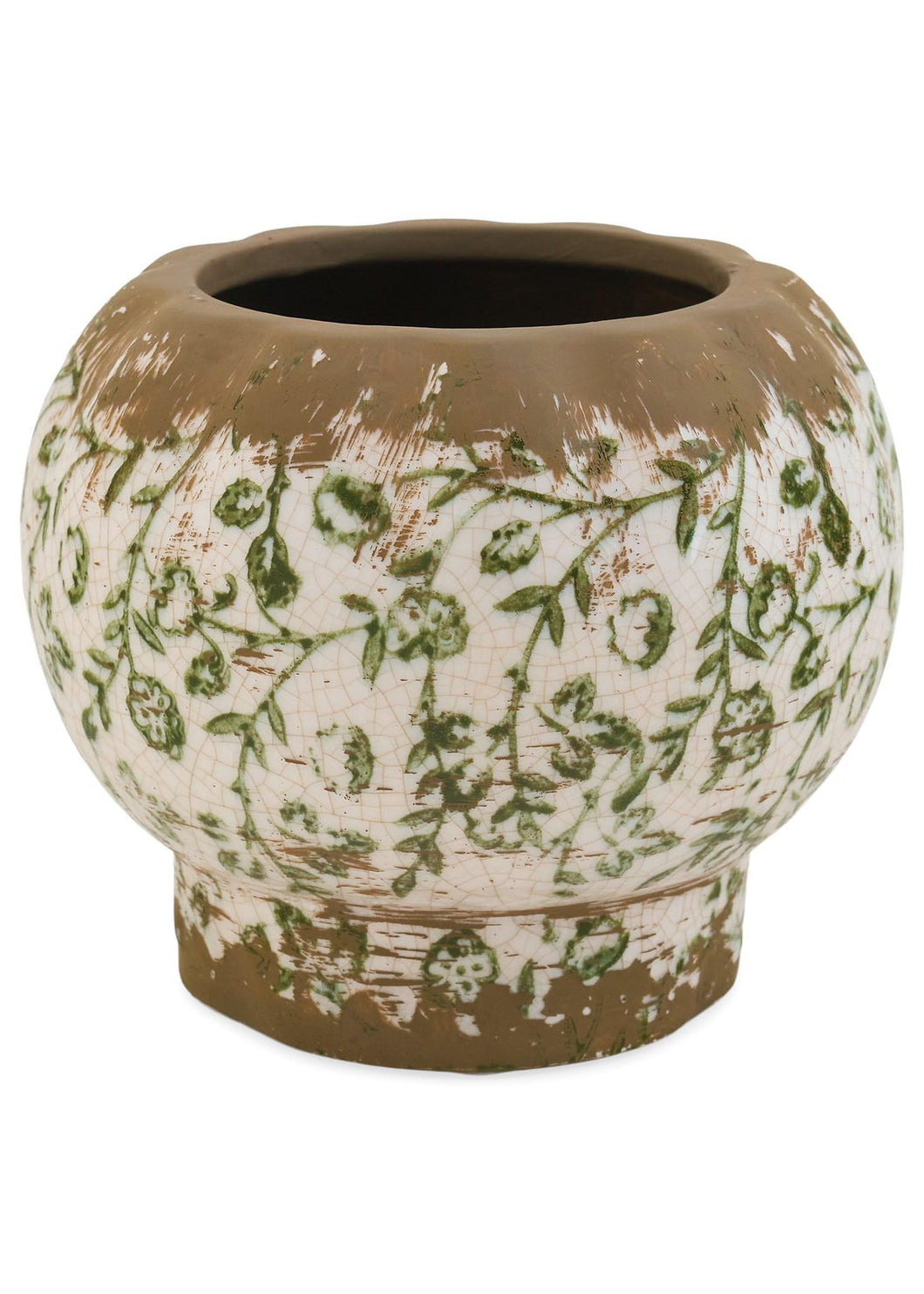 Distressed Green Botanical Pot