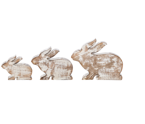 Whitewash Wood Bunny Figurines