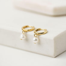 Load image into Gallery viewer, Amari Pearl Drop Hoop Earrings