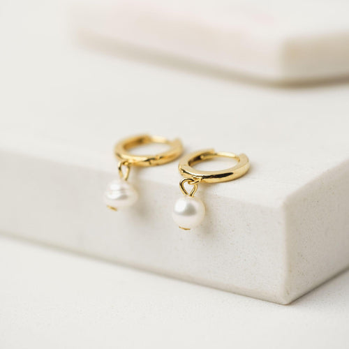 Amari Pearl Drop Hoop Earrings