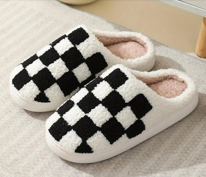 Black Checker Sherpa Slippers