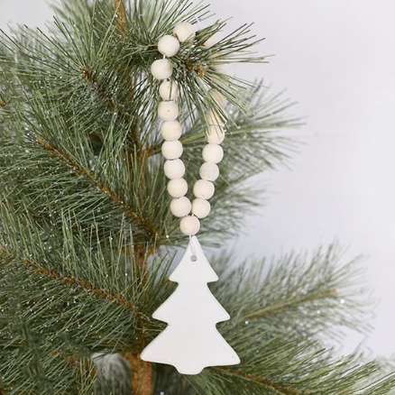 Ceramic Tree Ornament with Wood Beads