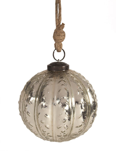 Silver Ribbed Mercury Glass Ball Ornament