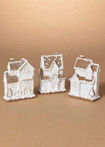 5.5" White Glittery Gingerbread Houses