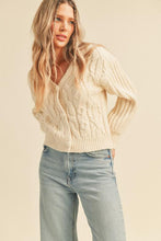 Load image into Gallery viewer, Oatmeal Primrose Puff Sleeve Cardigan
