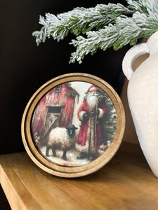 Red Santa & Sheep Cottage Art