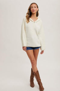 Cream Amber Half Zip Knit Pullover