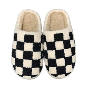 Black Checker Sherpa Slippers