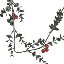 Load image into Gallery viewer, Faux Boxwood Garland with Red Berries &amp; Frost Finish