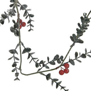 Faux Boxwood Garland with Red Berries & Frost Finish