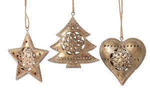 Gold Shimmer Finish Metal Ornaments