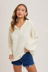 Cream Amber Half Zip Knit Pullover