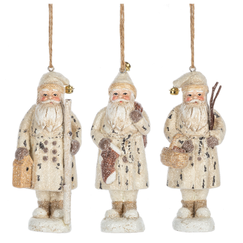 Woodland Cream Santa Ornaments