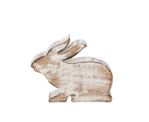 Whitewash Wood Bunny Figurines