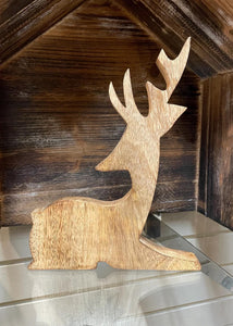 10" Natural Wood Kneeling Deer