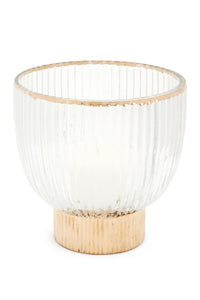 Ribbed Glass Vase with Gold Rim