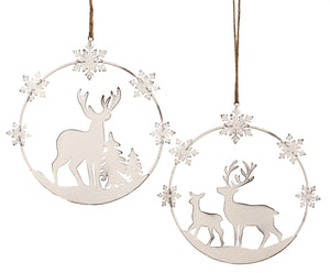 White Deer in Ring Wreath Ornaments