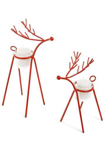 Red Metal Reindeer T-Light Holders