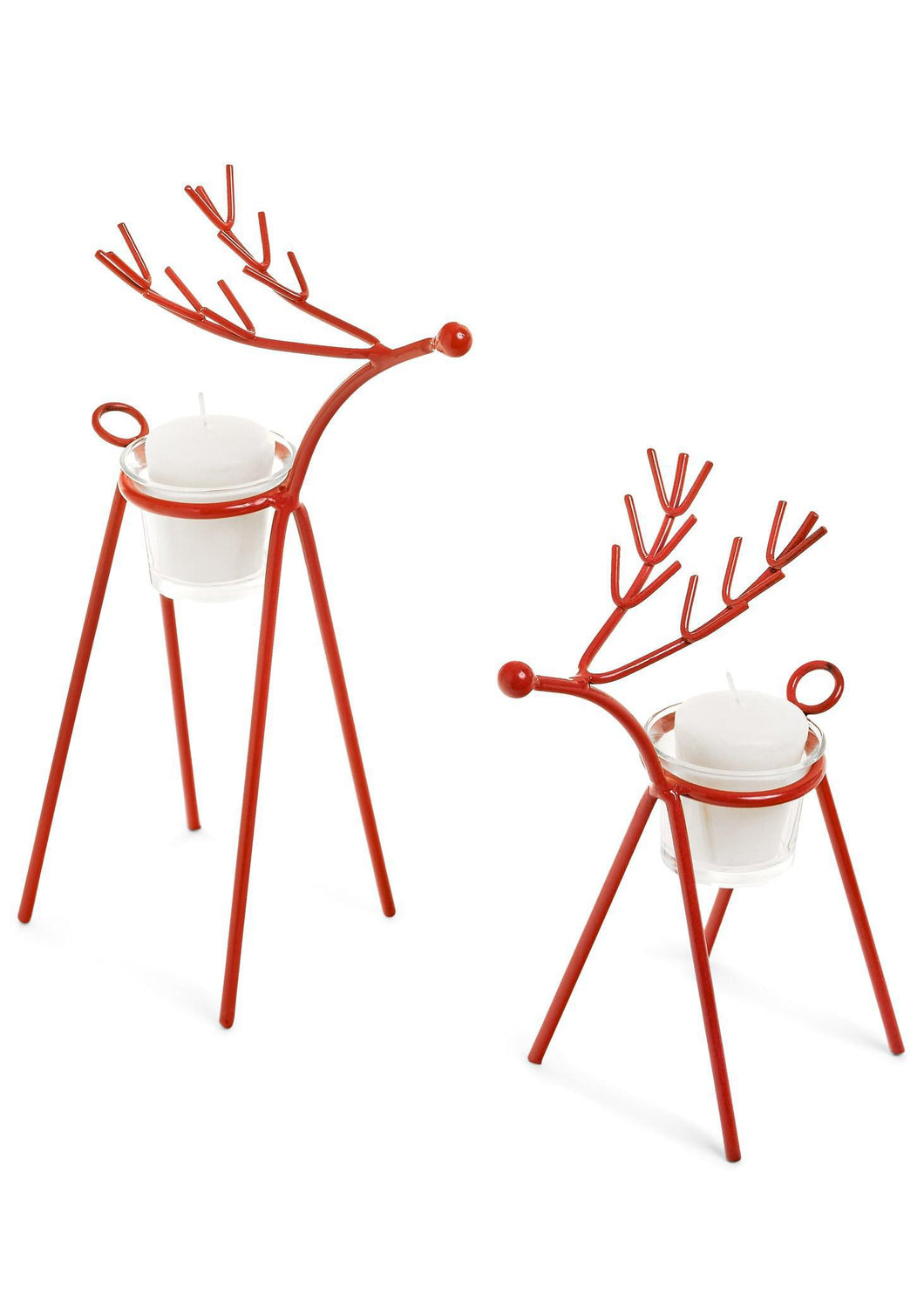 Red Metal Reindeer T-Light Holders