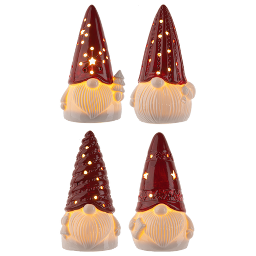 Red Hat Ceramic LED Gnomes