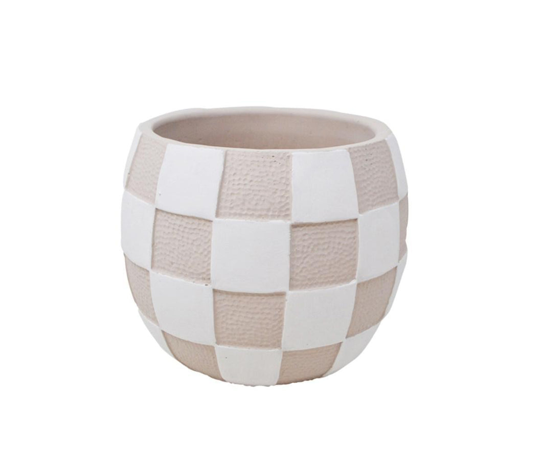 Tan and White Checker Vase