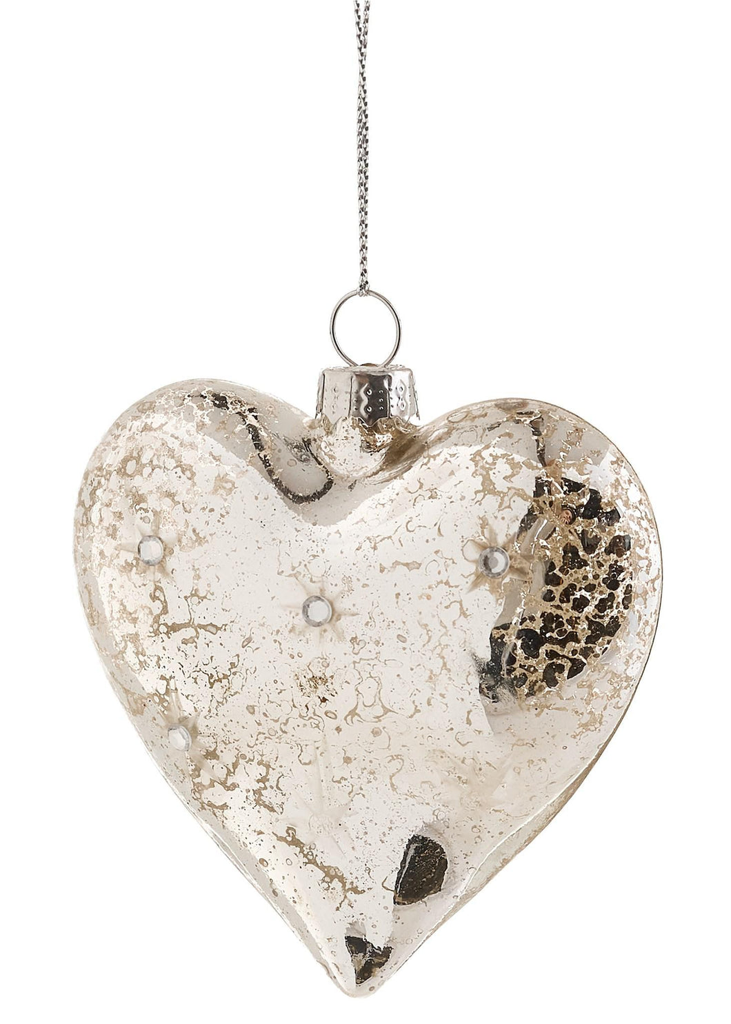 Mercury Glass Heart Ornament with Gems