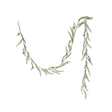 Load image into Gallery viewer, Delicate Glitter Cedar Garland with Red Berries