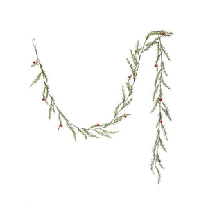 Delicate Glitter Cedar Garland with Red Berries