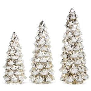 Snowy Silver Mercury Glass Lighted Trees