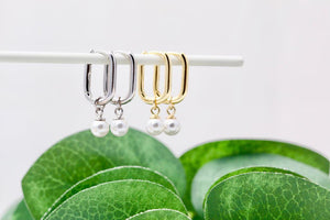 Rounded Rectangle Pearl Hoops