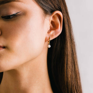 Amari Pearl Drop Hoop Earrings