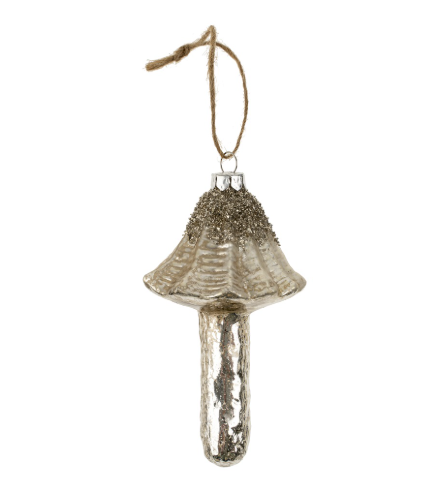Silver Sparkle Merry Mushroom Ornament