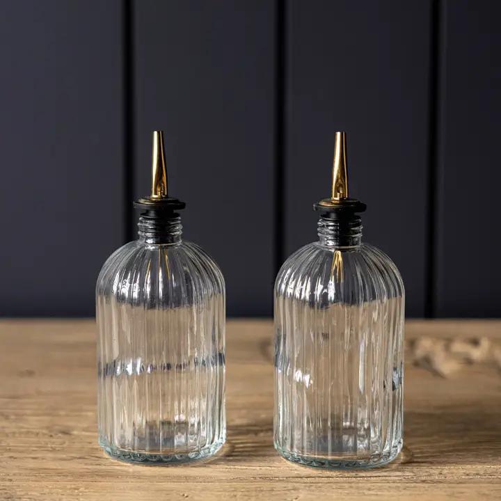 Ribbed Glass Olive Oil & Vinegar Bottles