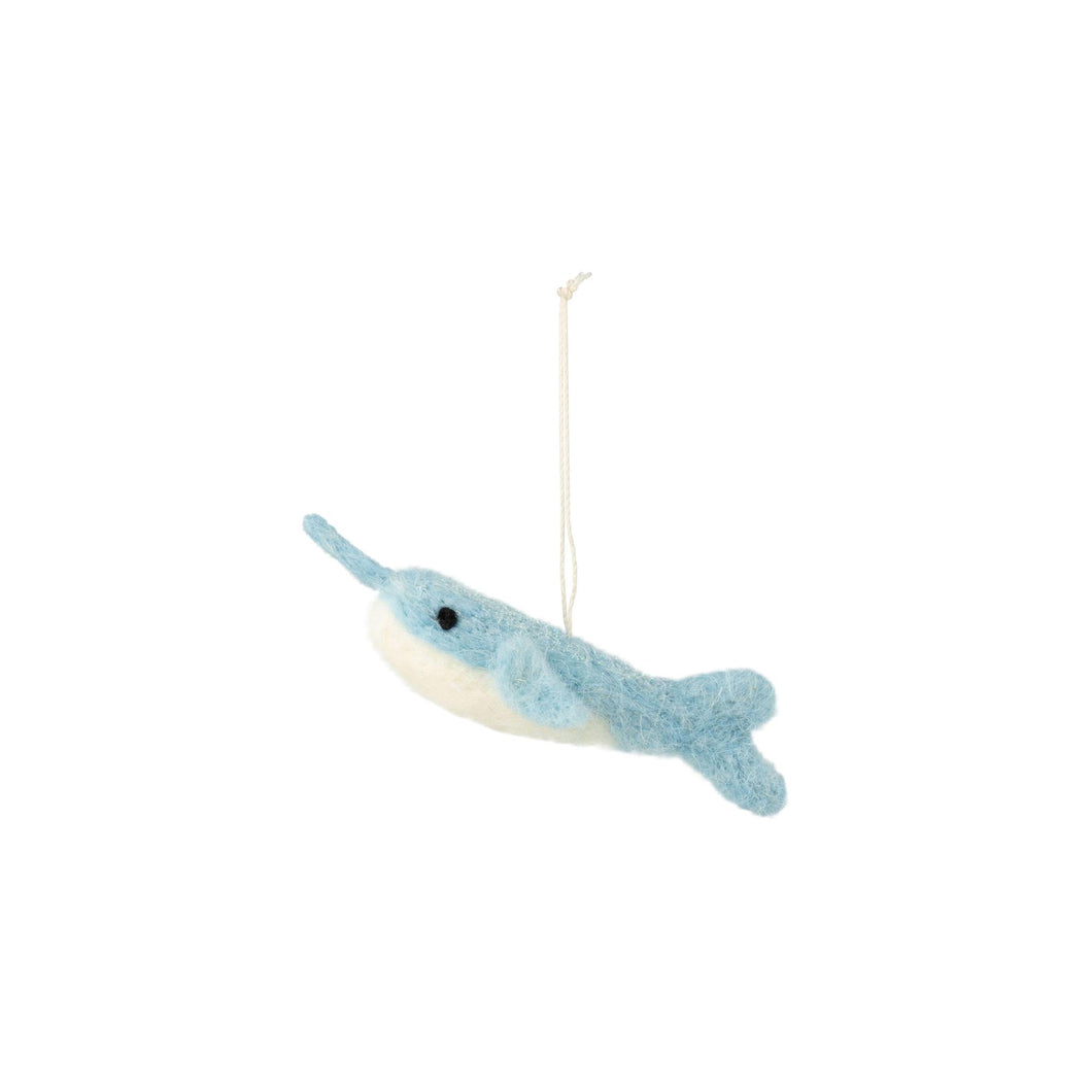 Blue Felt Whale Ornament