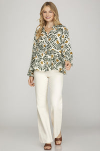 Edith Olive Pattern Top