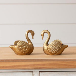 Gold Swan Taper Candle Holders