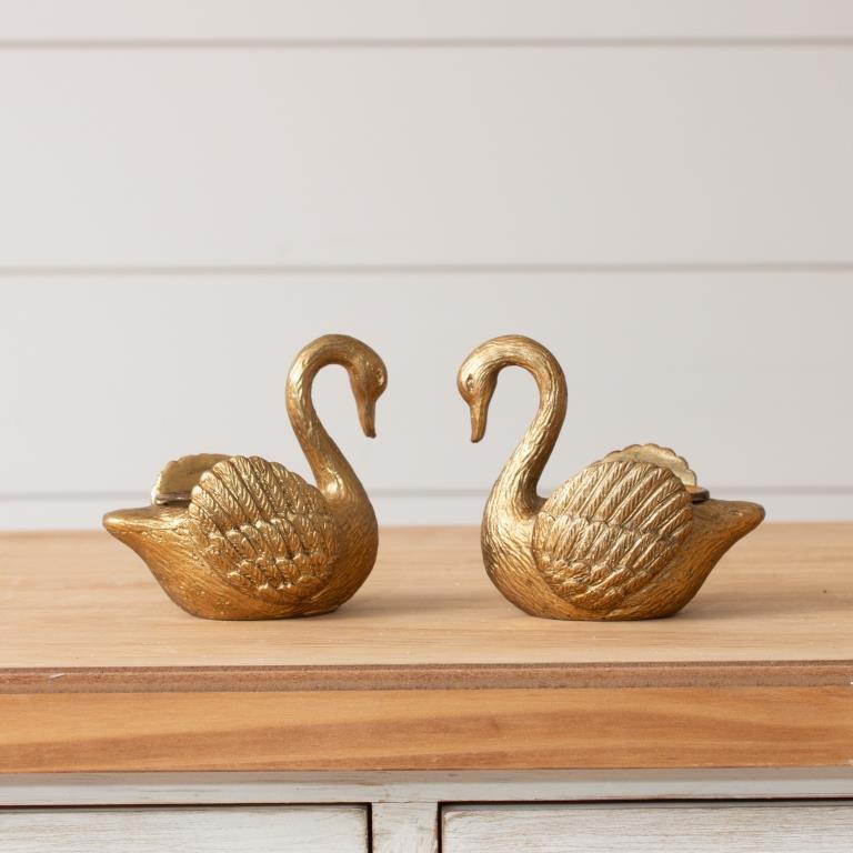 Gold Swan Taper Candle Holders