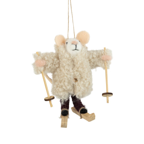 Mouse in Boucle Coat with Skis