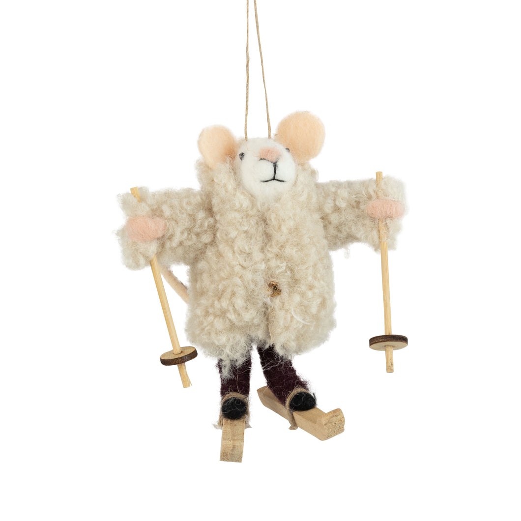 Mouse in Boucle Coat with Skis