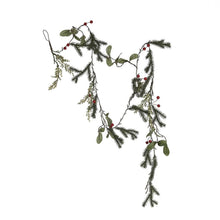 Load image into Gallery viewer, Pine &amp; Mistletoe Garland with Red Berries