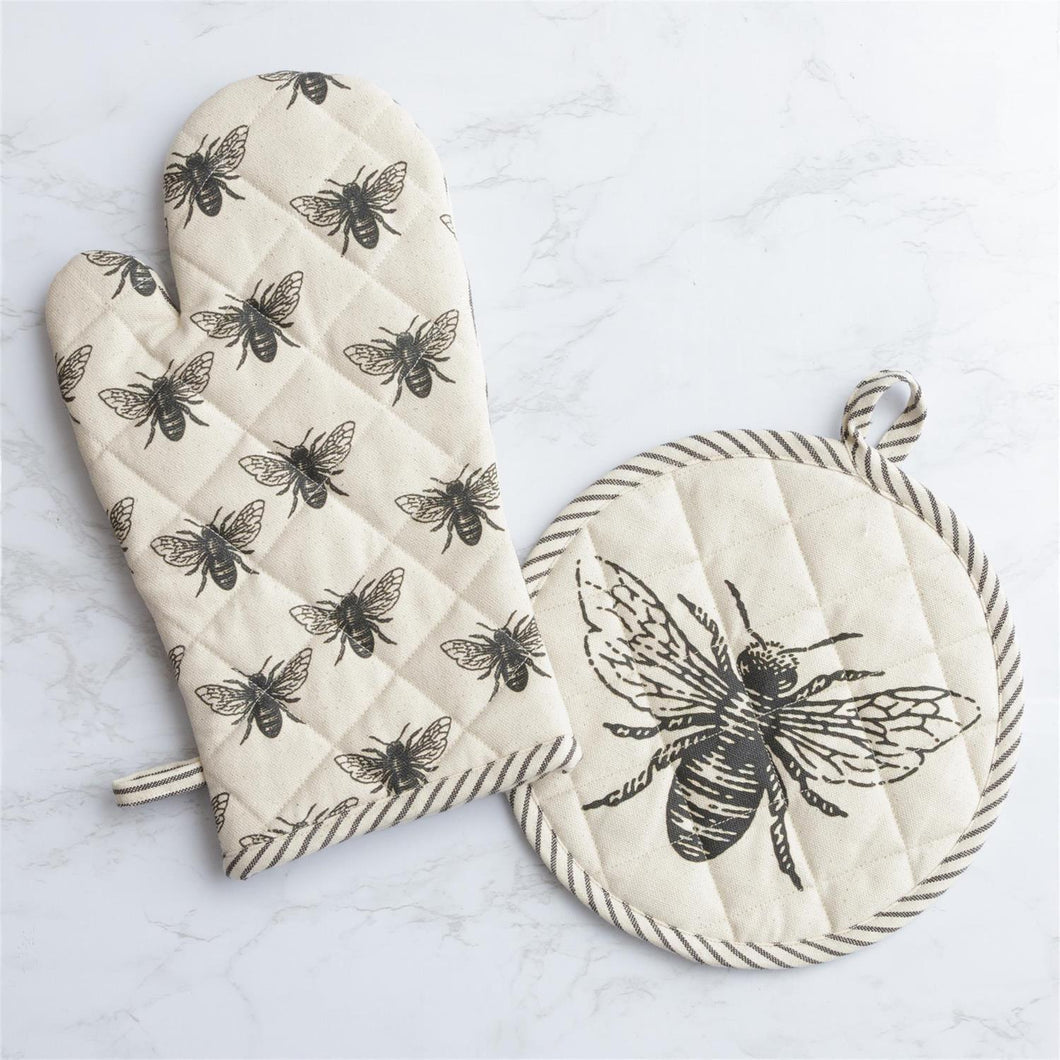 Neutral Bee Oven Mitt & Pot Holder