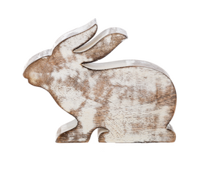 Whitewash Wood Bunny Figurines